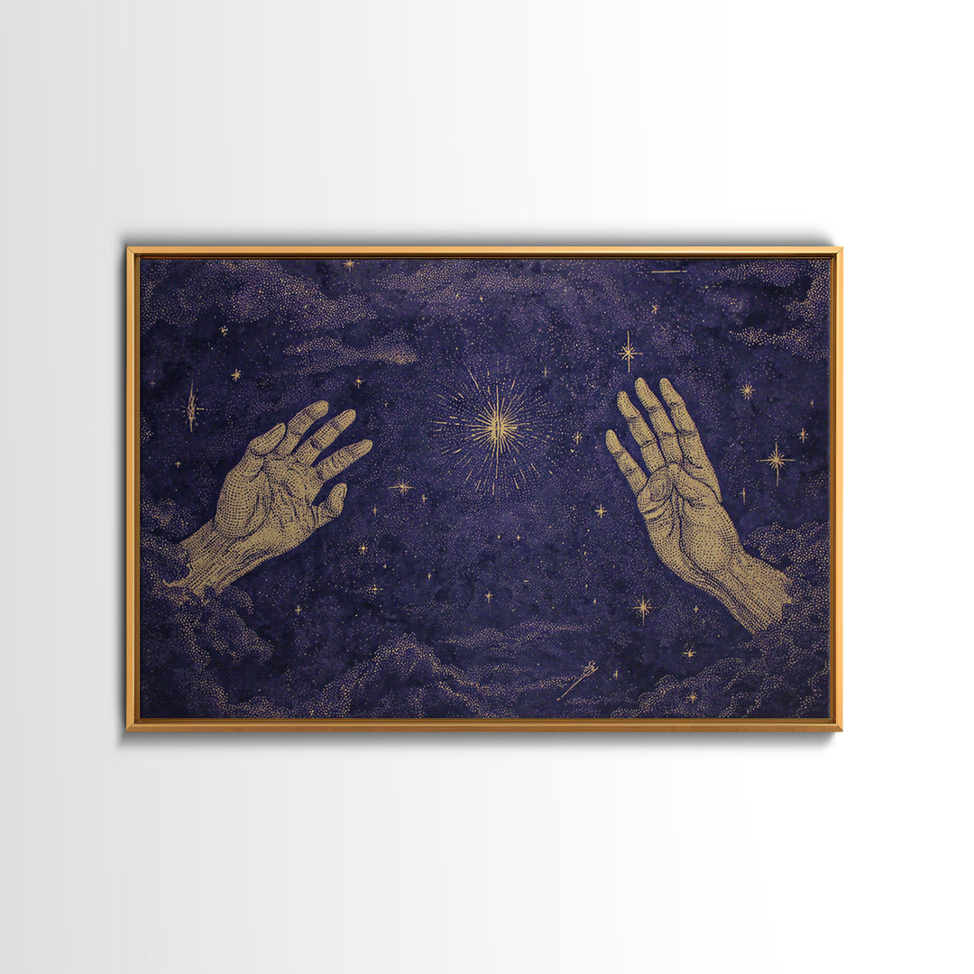 Celestial Reaching Hands Wall Art, Purple Starry Night Spiritual Decor, Mystical Astronomy Print, Dreamy Home Gift For Her