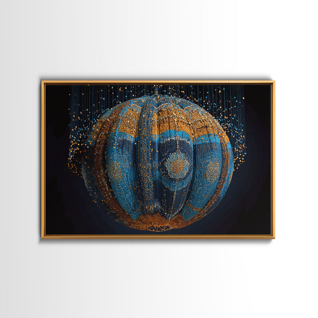Blue Gold Beaded Orb Abstract Canvas Print, African Inspired Luxury Wall Decor, Modern Tribal Art, Statement Home Decor Gift