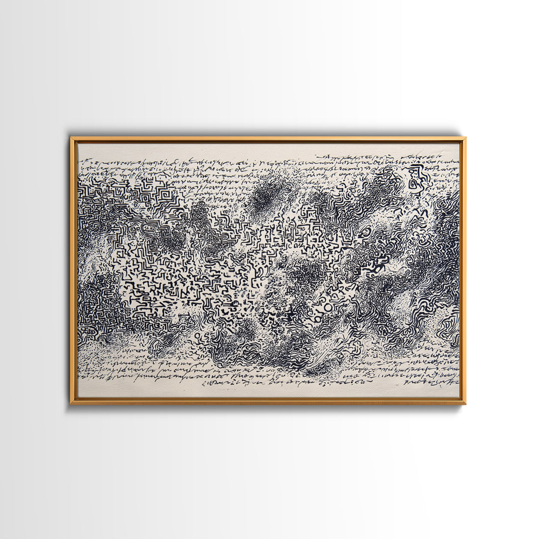 Black Ink Labyrinth Map Abstract Wall Art, African Inspired Line Drawing, Minimalist Cultural Art Print, Modern Office Decor