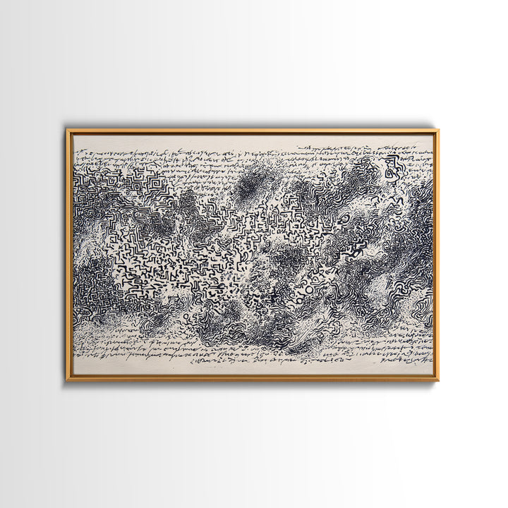 Black Ink Labyrinth Map Abstract Wall Art, African Inspired Line Drawing, Minimalist Cultural Art Print, Modern Office Decor