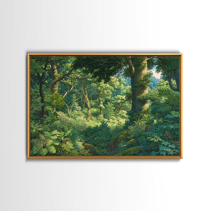 Sunlit Lush African Jungle Wall Art, Green Forest Landscape Canvas, Nature Scene Decor, Boho Living Room Statement Gift, Home Decor