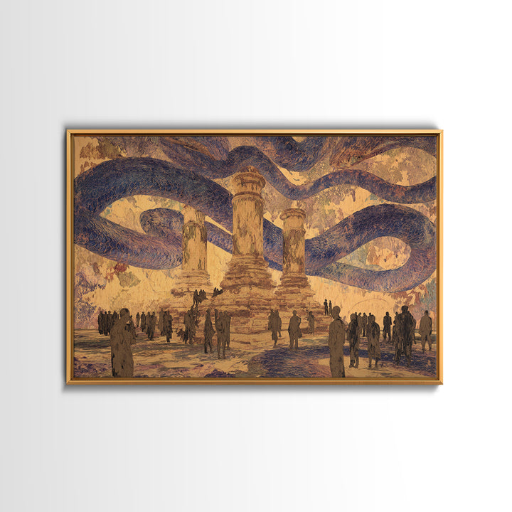 Ancient Columns Beneath Giant Serpent Canopy Wall Art, Surreal African Inspired Fantasy Landscape, Statement Home Decor Art
