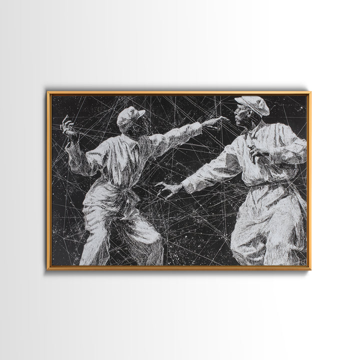 Black And White African Dancers Under Star Lines Wall Art, Afrocentric Art Print, Black Culture Decor, Modern Tribal Artwork