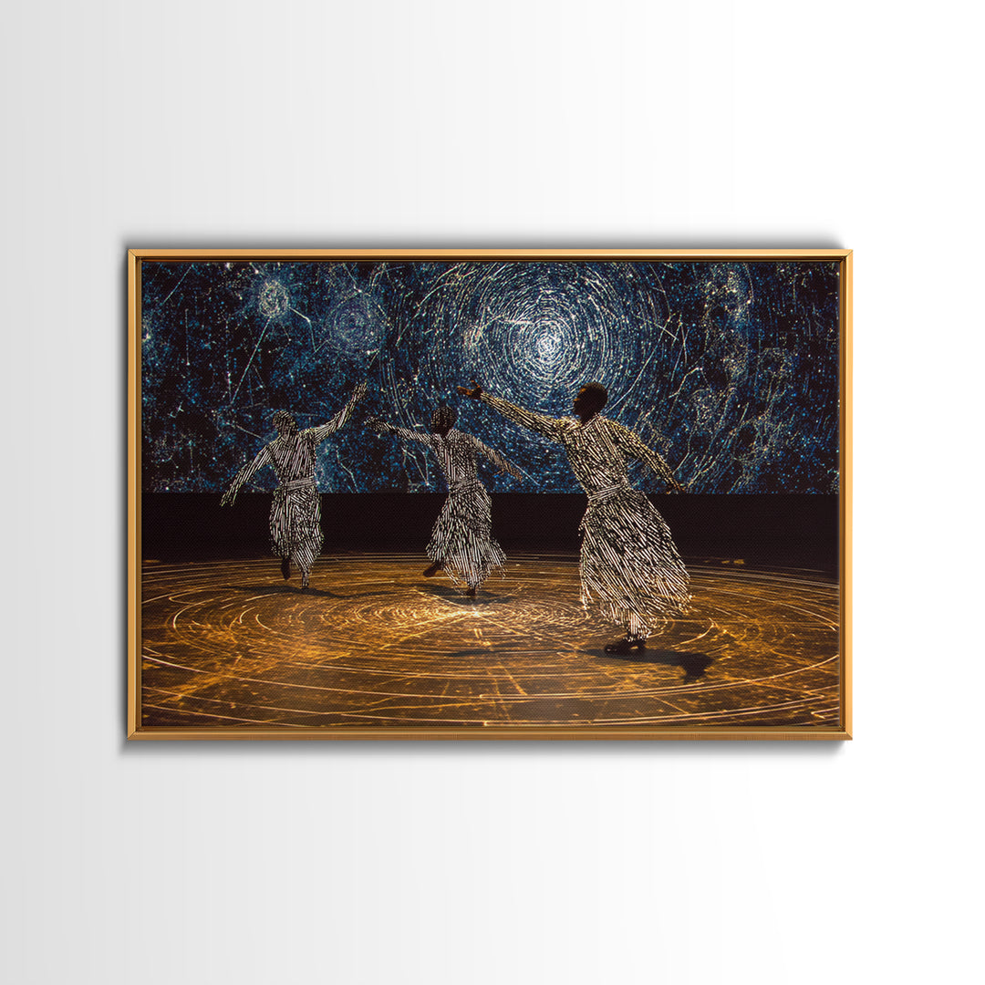 Celestial African Dancers Under Starry Sky Canvas Print, Afrocentric Wall Decor, Spiritual Black Art, Boho Home Decor Gift