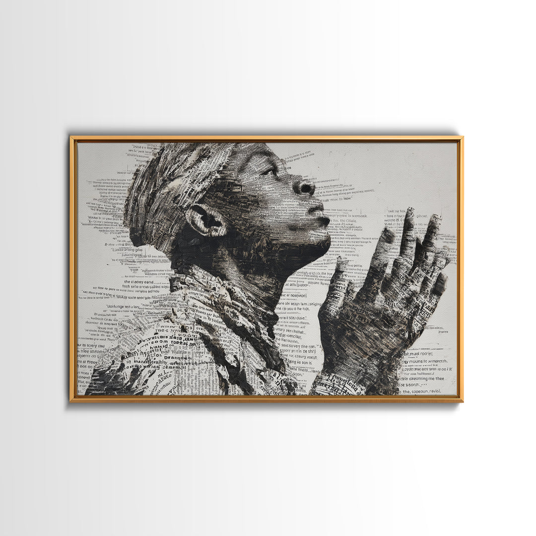 Praying Black Woman In Typography Portrait Wall Art, Spiritual Wall Decor, African American Art, Empowerment Gift For Her