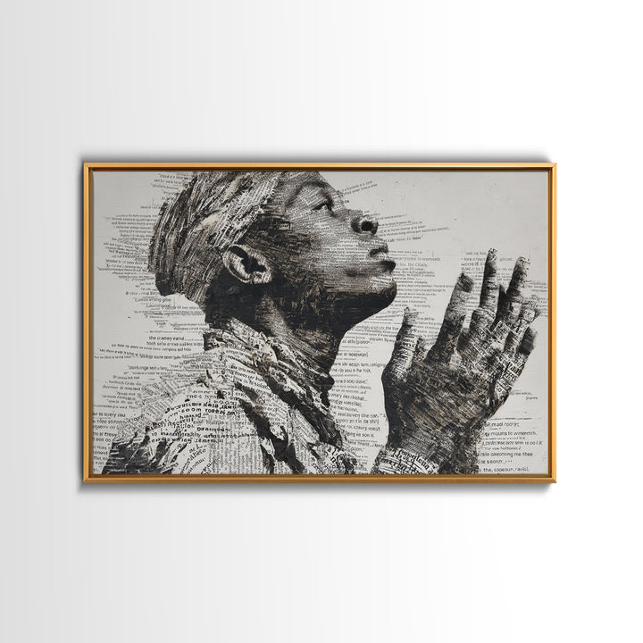 Praying Black Woman In Typography Portrait Wall Art, Spiritual Wall Decor, African American Art, Empowerment Gift For Her