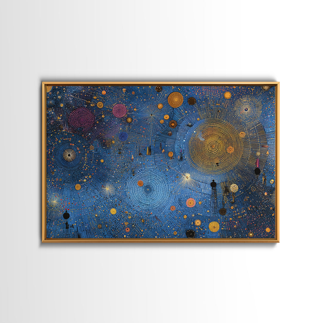 Blue Celestial Dot Pattern Canvas Print, Abstract African Art, Cosmic Tribal Wall Decor, Modern Cultural Home Decor Accent