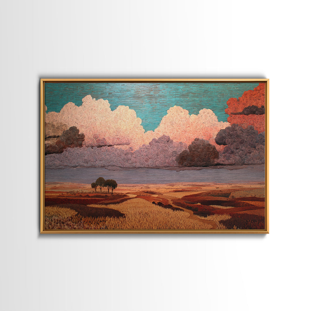 Dreamy African Savanna Landscape Canvas Print, Pink Cloud Sunset Wall Decor, Earth Tone Nature Scene Art For Living Room Gift