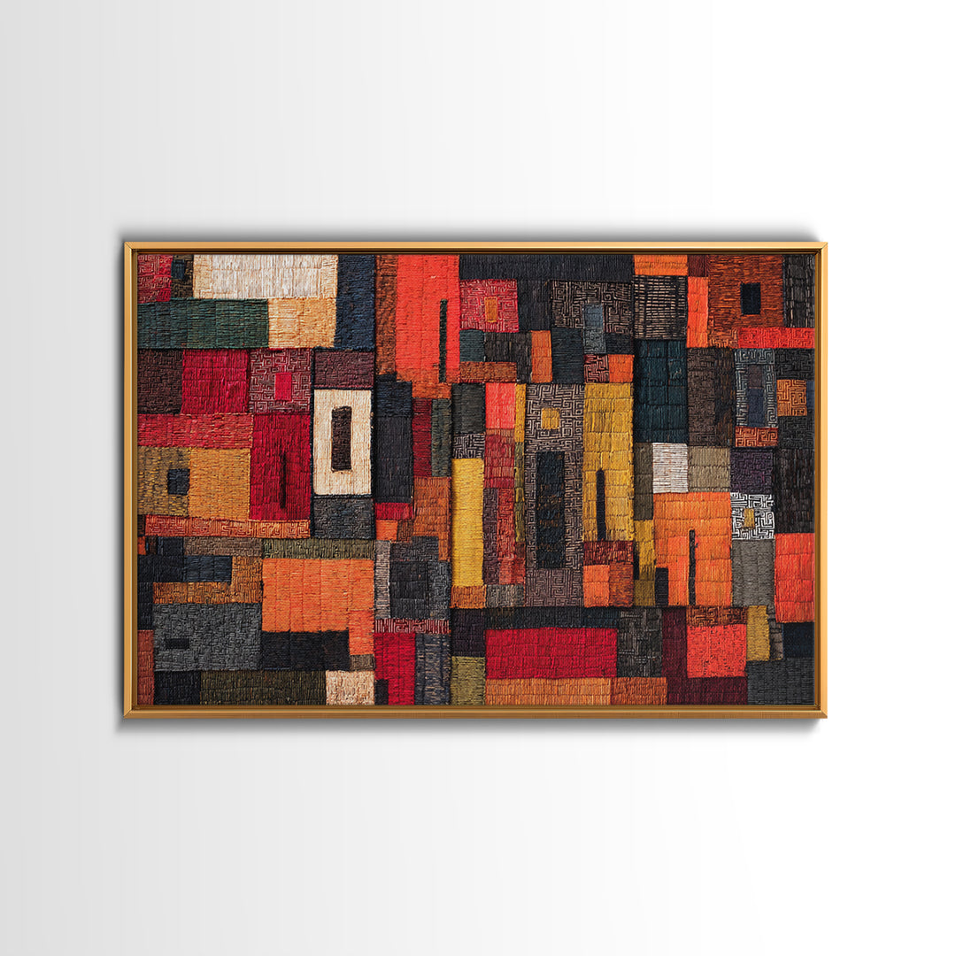 Red Black African Textile Patchwork Wall Art, Abstract African Art Print, Kuba Cloth Decor, Modern Tribal Home Decor Gift