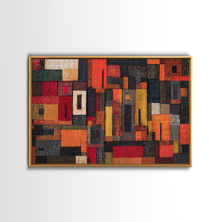 Red Black African Textile Patchwork Wall Art, Abstract African Art Print, Kuba Cloth Decor, Modern Tribal Home Decor Gift