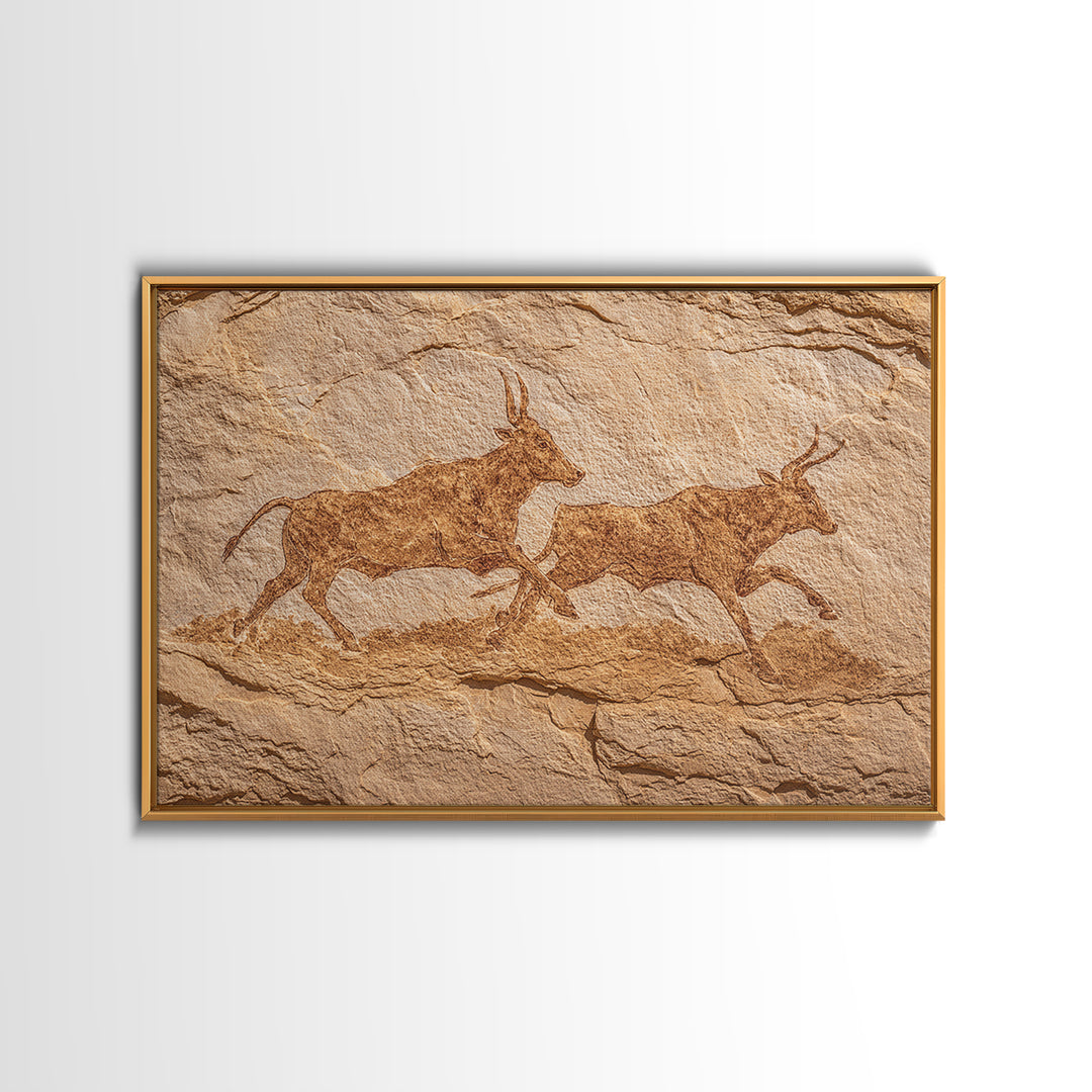 Sepia Antelope Cave Painting Canvas Print, Ancient African Art, Tribal Animal Rock Art, Neutral Safari Home Wall Decor Gift