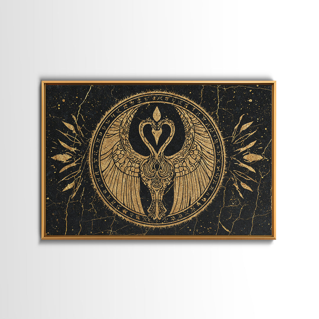 Black Gold Swan Emblem Wall Art, African Inspired Symbol Canvas, Spiritual Wall Decor, Elegant Home Art, Luxury Canvas Print