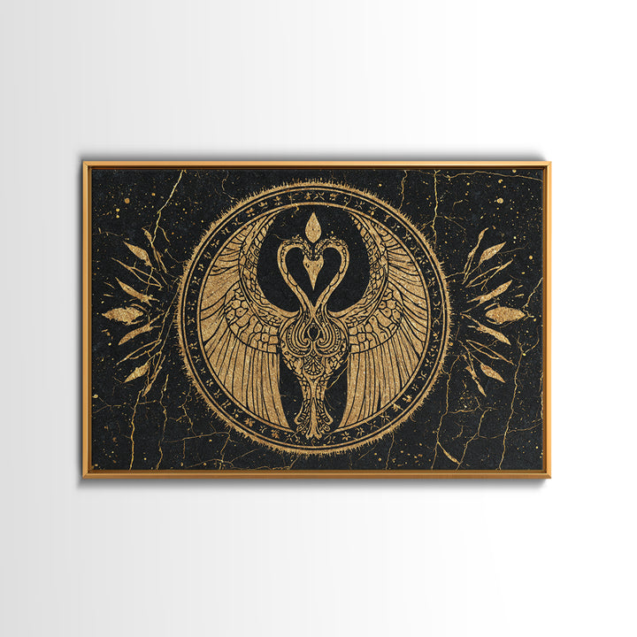 Black Gold Swan Emblem Wall Art, African Inspired Symbol Canvas, Spiritual Wall Decor, Elegant Home Art, Luxury Canvas Print