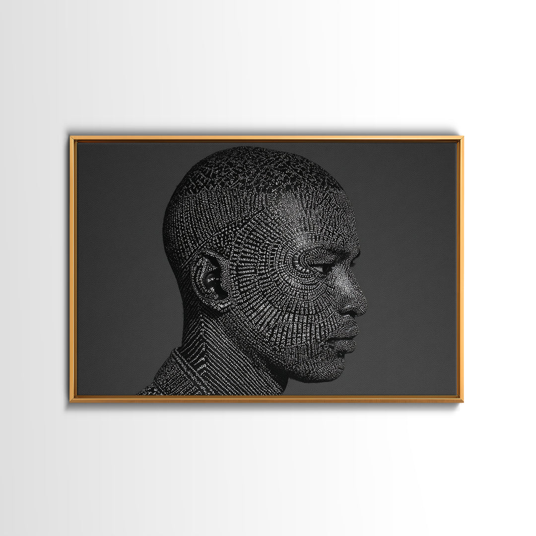 Black Male Profile Dot Portrait Wall Art, Modern Black Art, Afrocentric Decor, Textured Art Print, Masculine Office Decor