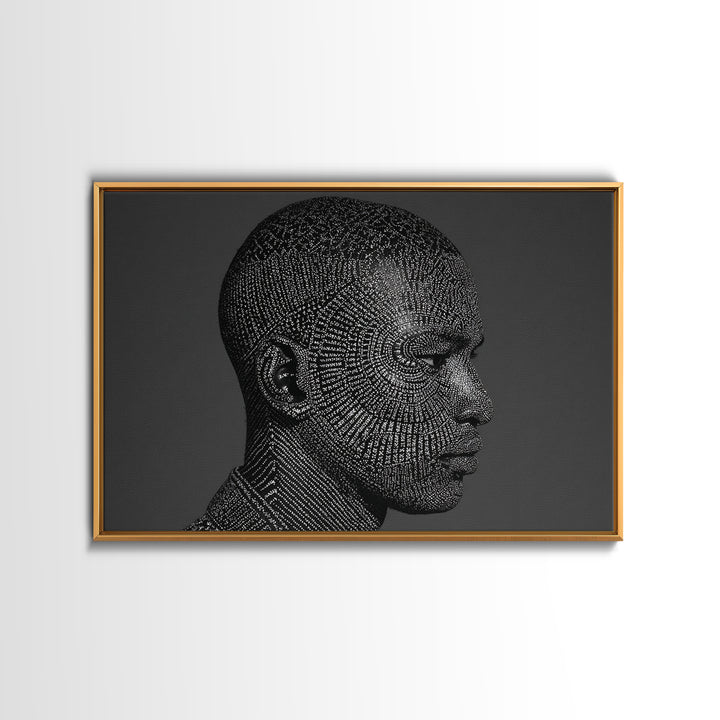 Black Male Profile Dot Portrait Wall Art, Modern Black Art, Afrocentric Decor, Textured Art Print, Masculine Office Decor