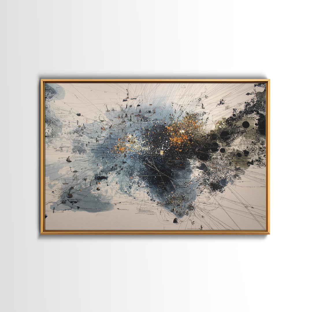 Black Gold Abstract Explosion Painting, Modern Minimalist Wall Art, Contemporary Office Decor, Large Canvas Print Artwork