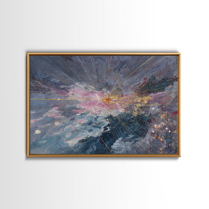 Abstract Cosmic Burst Canvas Print, Blue Pink Gold Textured Painting, Modern Abstract Wall Art, Luxury Home Decor Gift For Living Room