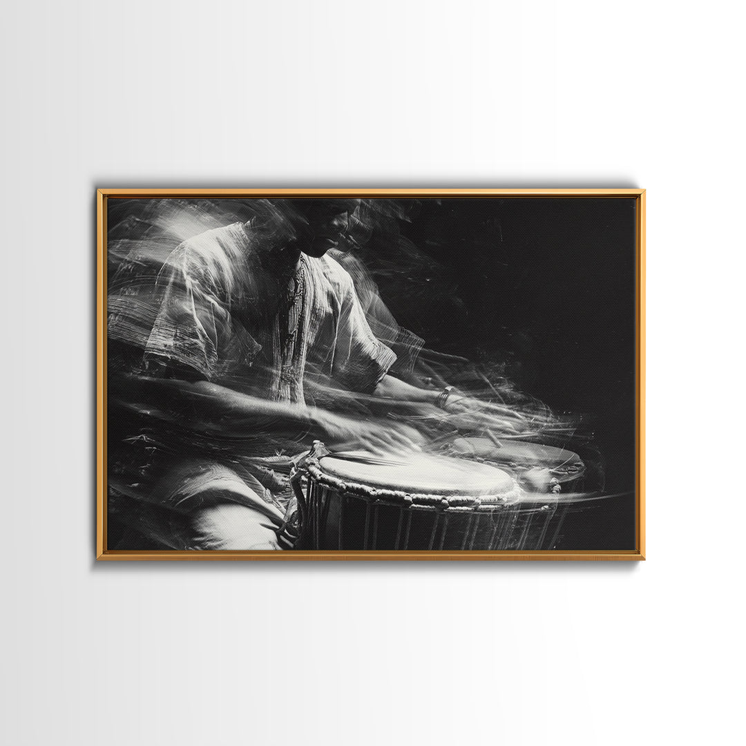 Black And White Drummer Wall Art, Motion Blur African Music Portrait, Afrocentric Canvas Print, Cultural Home Decor Gift