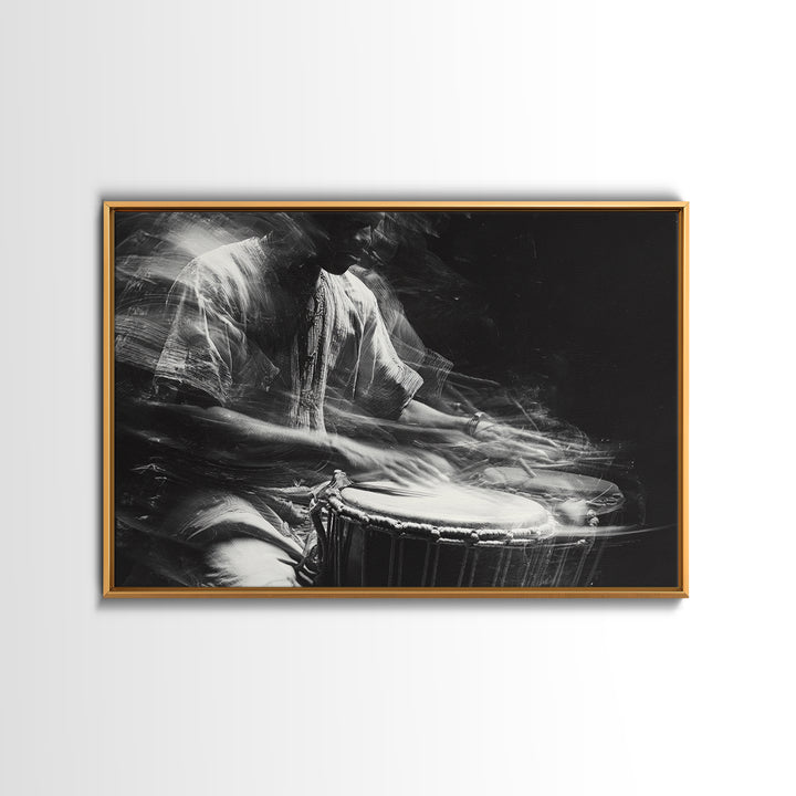 Black And White Drummer Wall Art, Motion Blur African Music Portrait, Afrocentric Canvas Print, Cultural Home Decor Gift