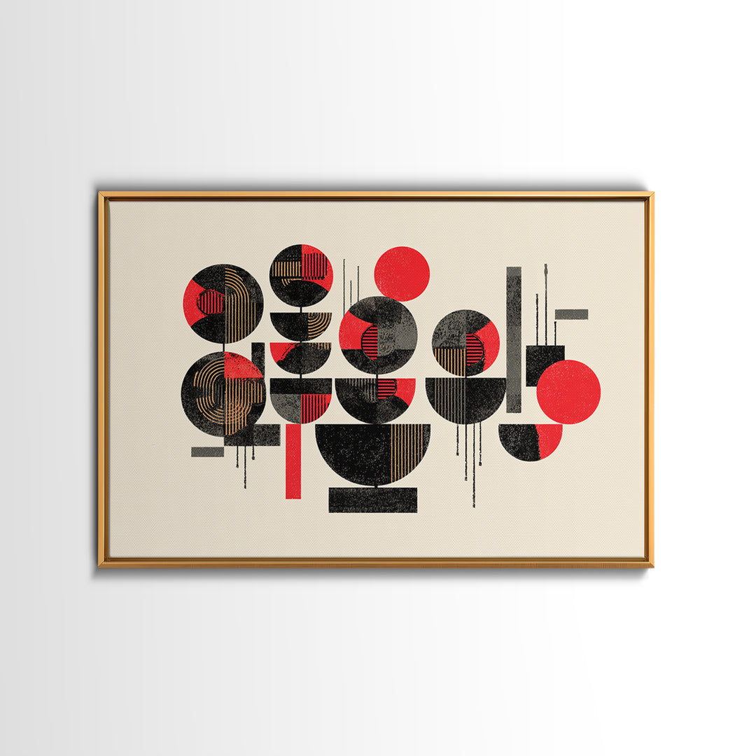 Red Black Geometric Circles Wall Art, Abstract African Art Print, Modern Boho Canvas, Afrocentric Home Decor Gift For Living Room