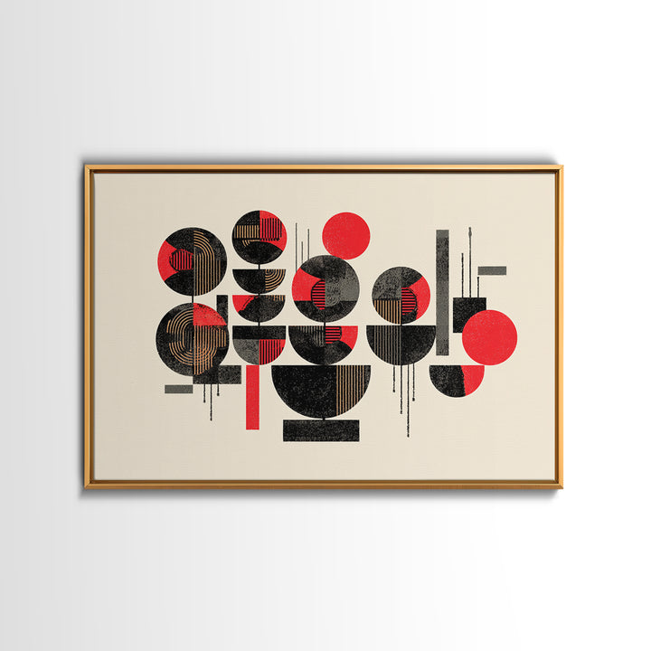 Red Black Geometric Circles Wall Art, Abstract African Art Print, Modern Boho Canvas, Afrocentric Home Decor Gift For Living Room