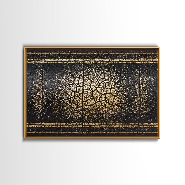 Black Gold Cracked Texture Canvas Print, African Abstract Art, Luxury Earth Tone Wall Decor, Modern Home Decor Gift For Him