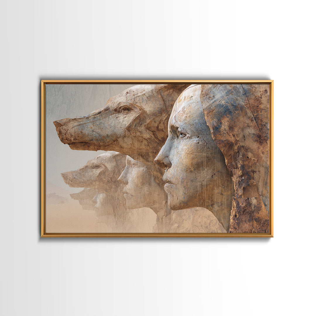 Monumental African Mask Profiles Framed Canvas Print, Ancient African Art, Ethnic Wall Decor, Statement Home Decor Gift Idea