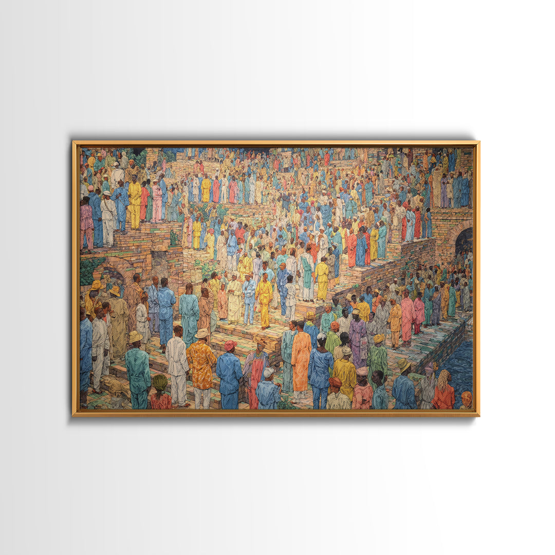Colorful Pilgrimage Crowd Wall Art, African Culture Canvas Print, Vibrant Festival Scene, Cultural Home Decor Statement Piece
