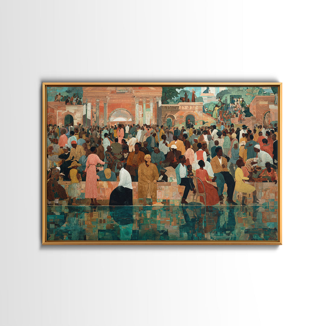 Vibrant African Plaza Crowd Wall Art, Cultural Celebration Canvas Print, Black People Decor, Afrocentric Home Decor Gift