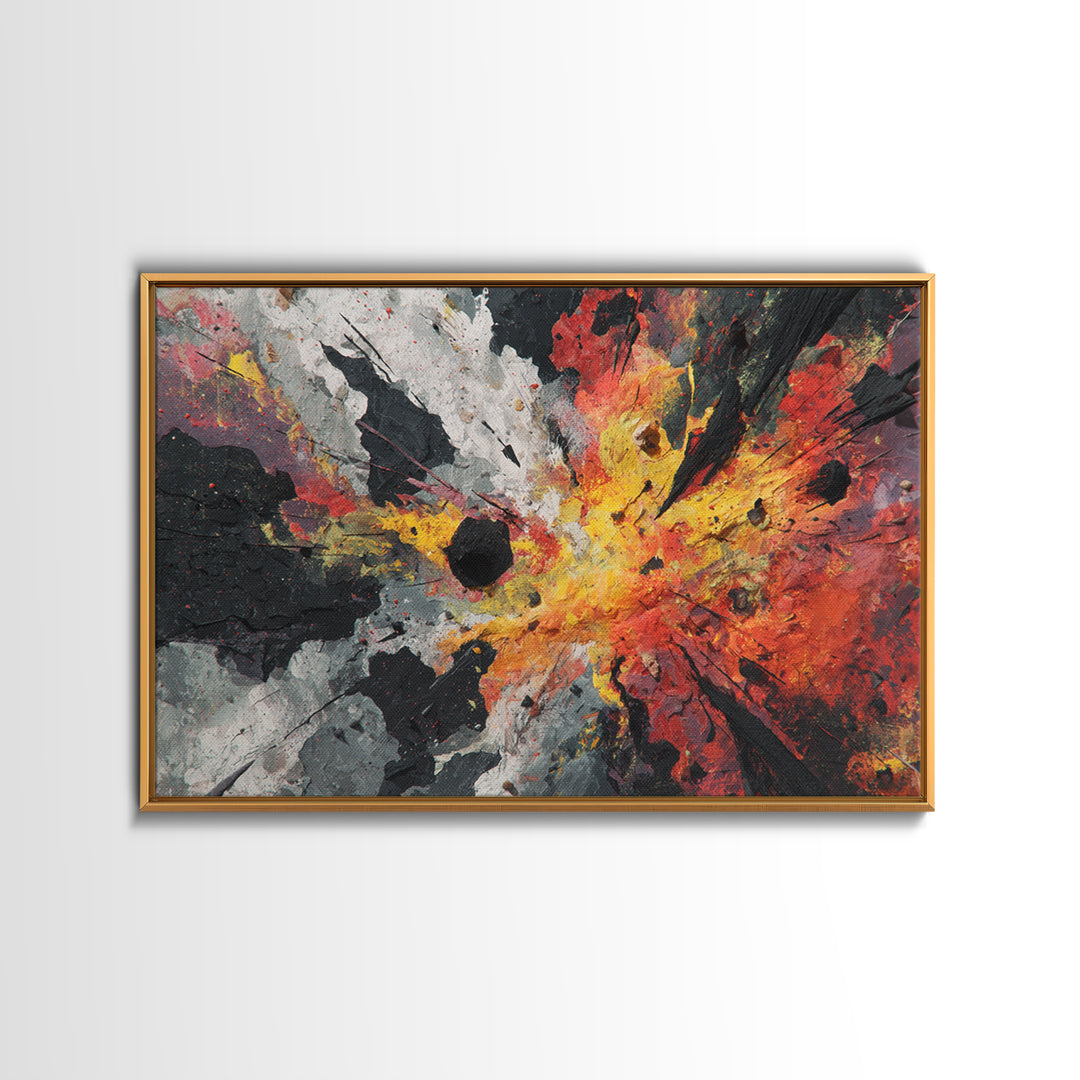 Explosive Red Gold Black Abstract Canvas Print, Bold Modern Art, Statement Wall Decor For Living Room Or Office Home Decor Gift