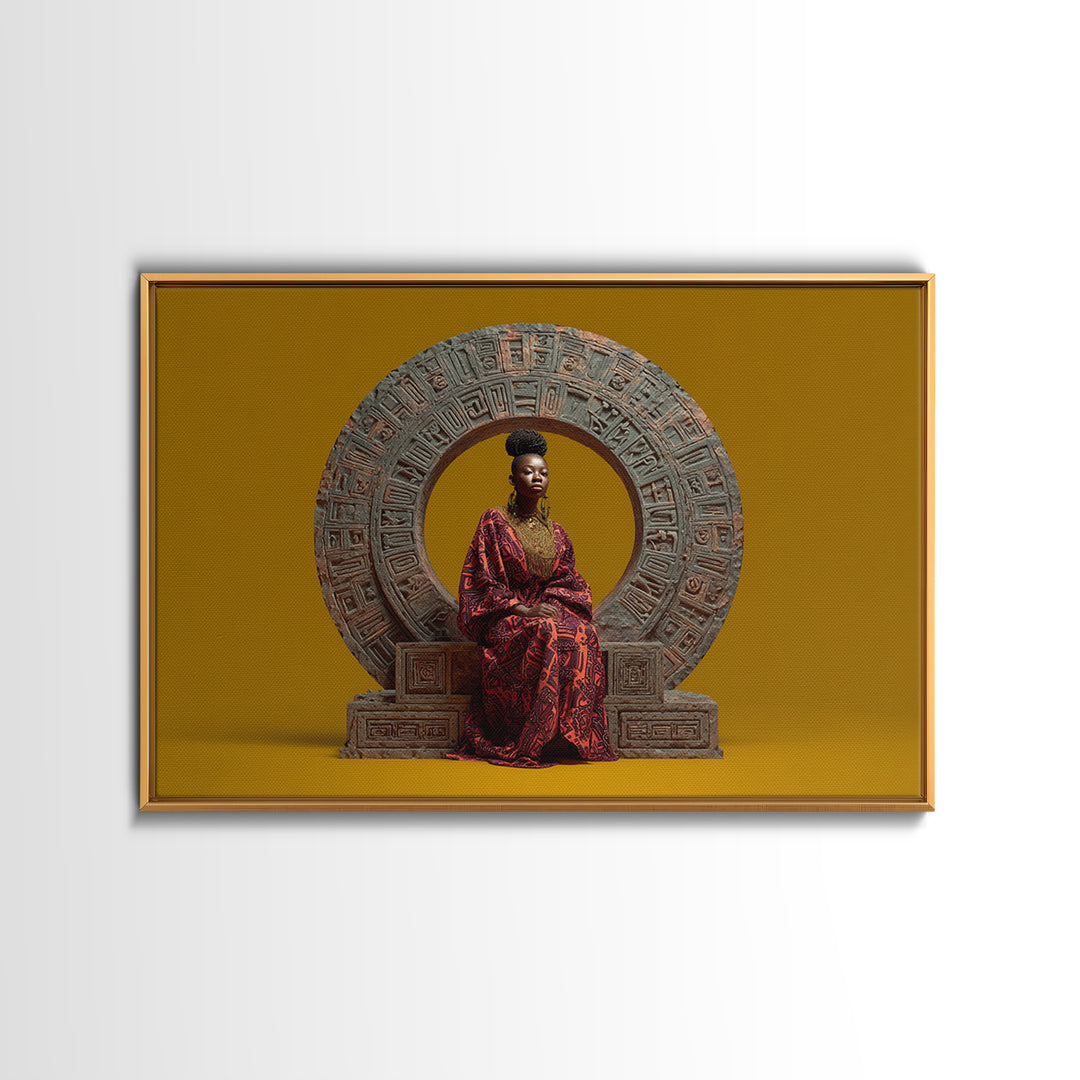Seated African Queen In Red Robe Canvas Print, Regal Portrait Wall Art, Cultural Home Decor, Black Goddess Gift For Living Room