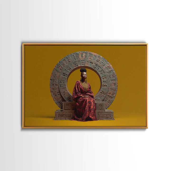 Seated African Queen In Red Robe Canvas Print, Regal Portrait Wall Art, Cultural Home Decor, Black Goddess Gift For Living Room