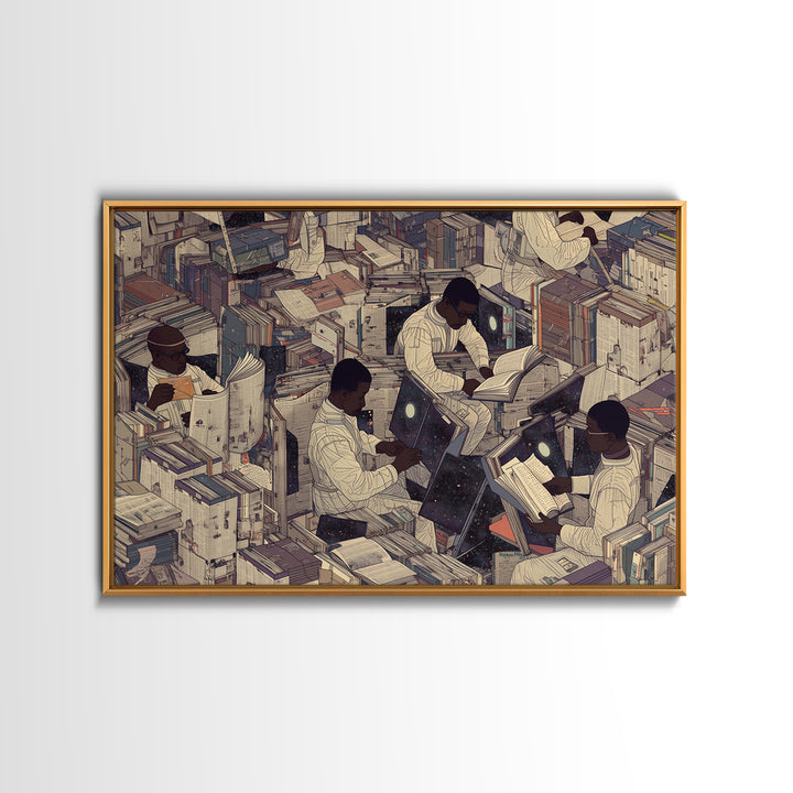 Surreal Black Scholars In Floating Book City Wall Art, Afrofuturism Decor, Black Culture Art, Unique Office Decor, Home Decor Gift