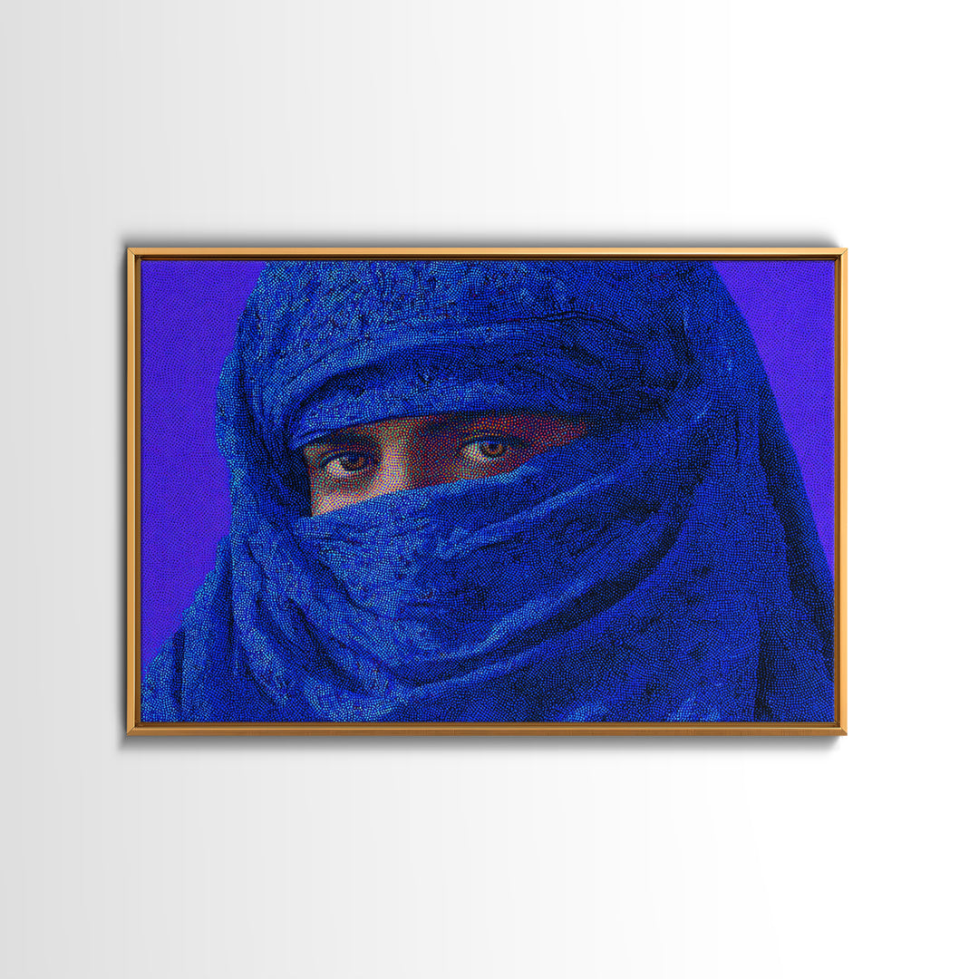 Blue Tuareg Veiled Face Portrait Wall Art, African Portrait, Moroccan Travel Poster, Contemporary Canvas Decor, Bold Home Decor