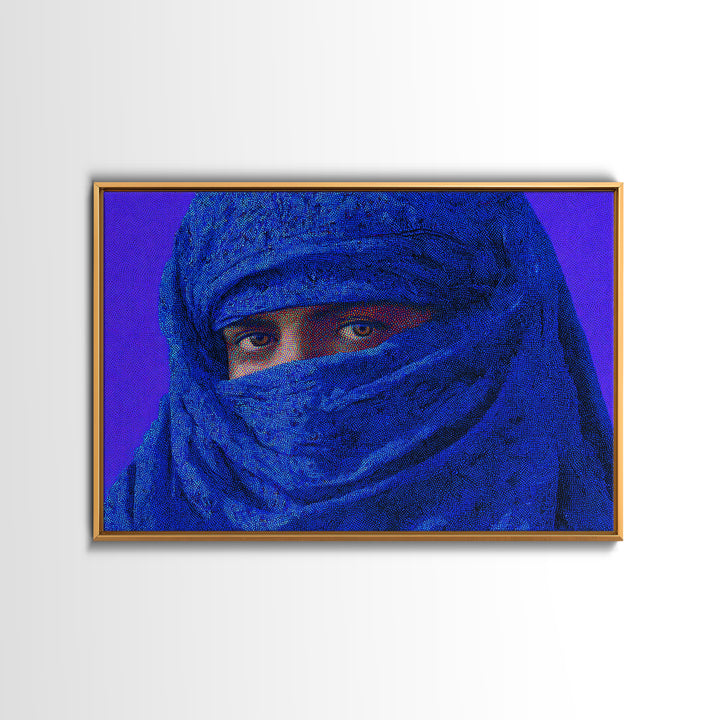 Blue Tuareg Veiled Face Portrait Wall Art, African Portrait, Moroccan Travel Poster, Contemporary Canvas Decor, Bold Home Decor
