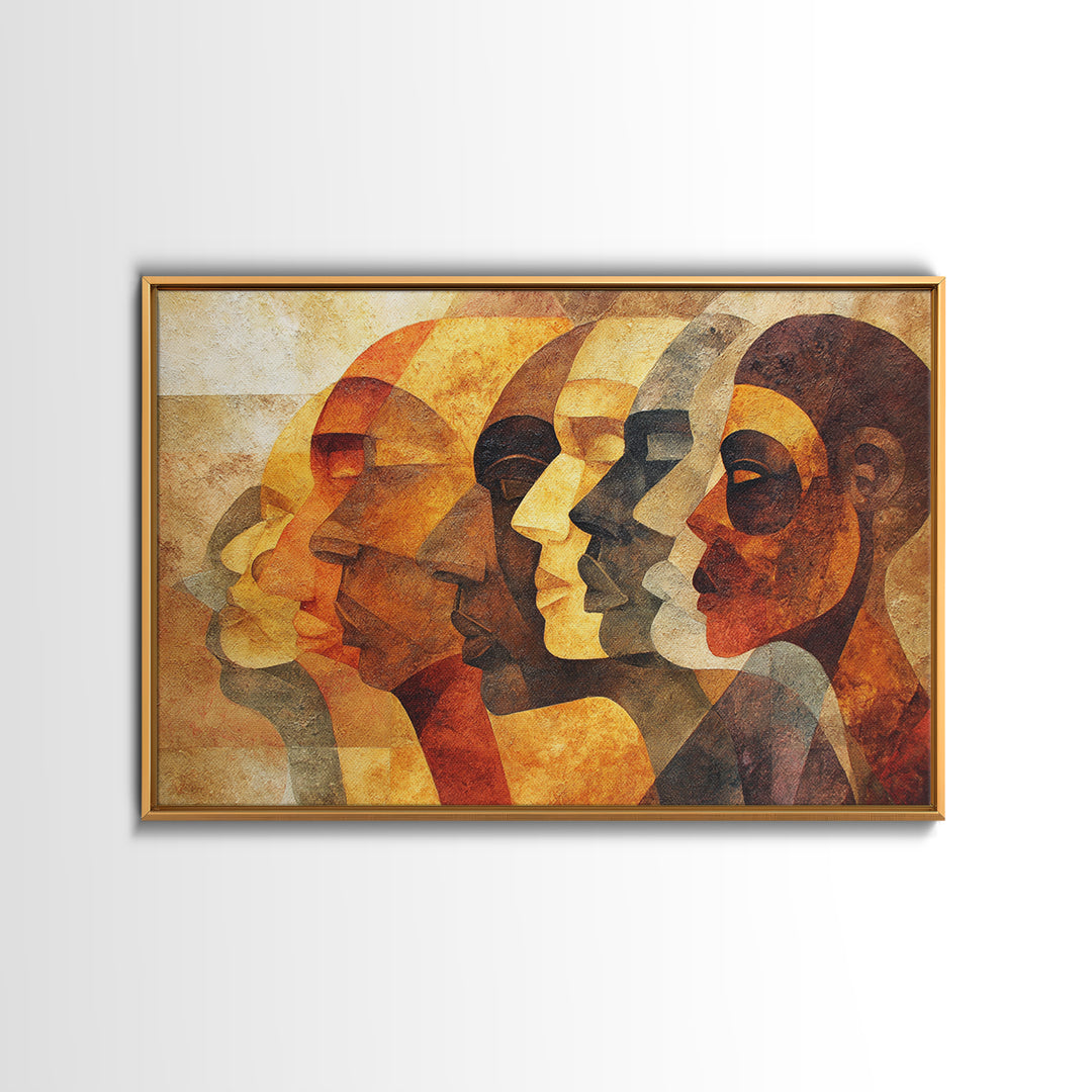Layered African Profiles In Gold And Terracotta, Wall Art, Modern Canvas Print, Cultural Portrait Decor, Statement Gift For Home
