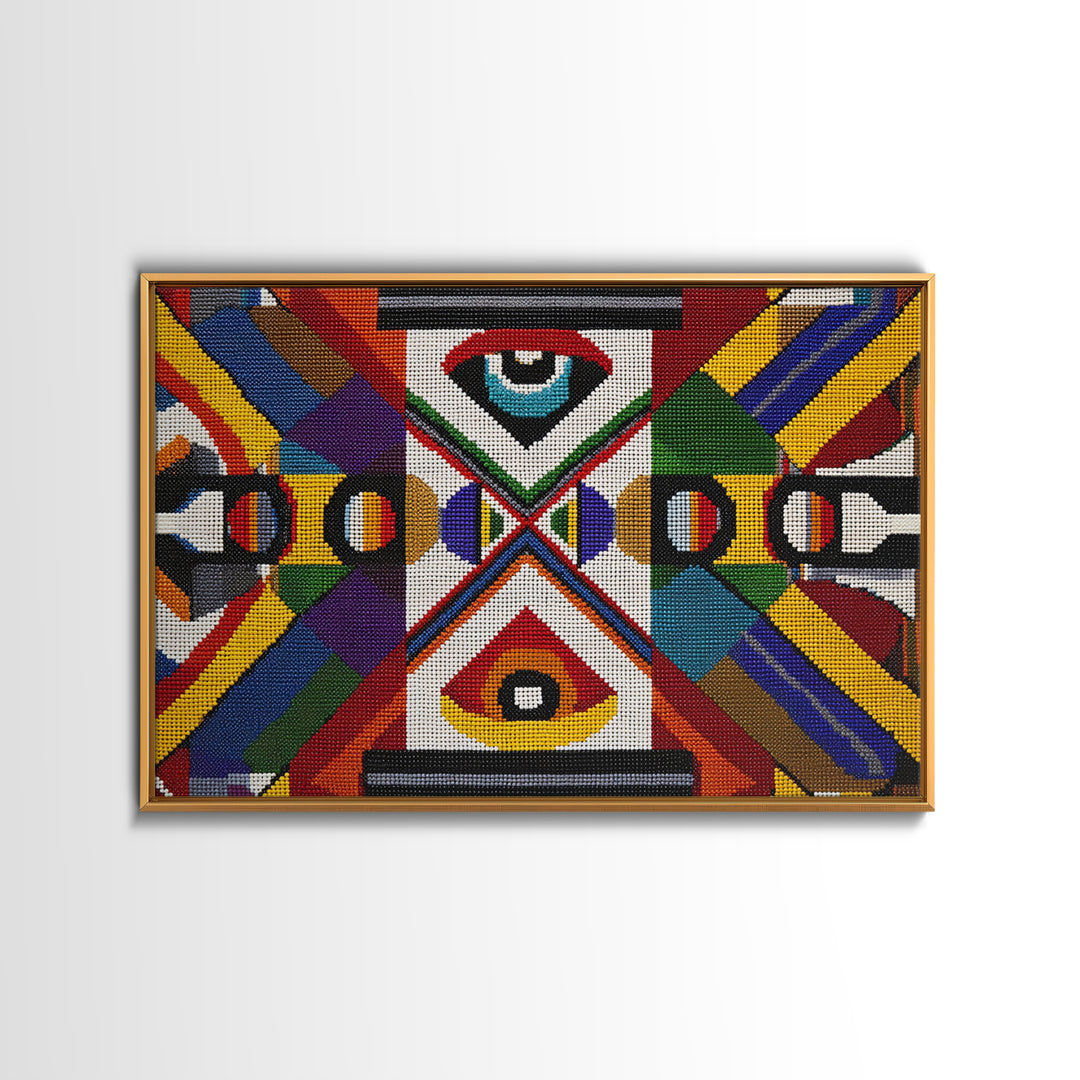 Bold Geometric Ankara Textile With All Seeing Eye Wall Art, Colorful African Patterns, Tribal Fabric Decor Canvas Print Gift