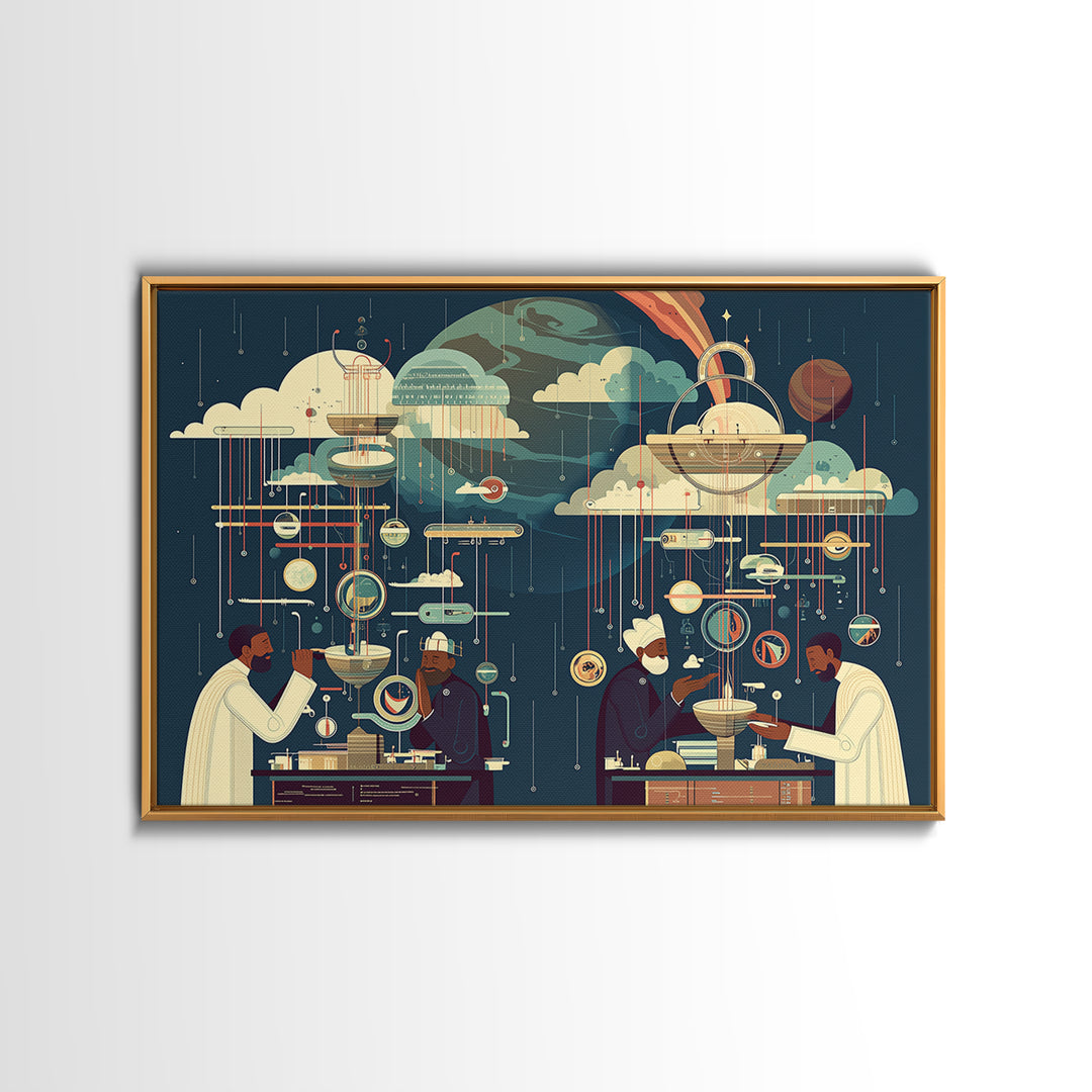 Afrofuturist African Scholars And Planets Wall Art, Black Science Lab Print, Cosmic Cultural Decor, Unique Home Decor Gift