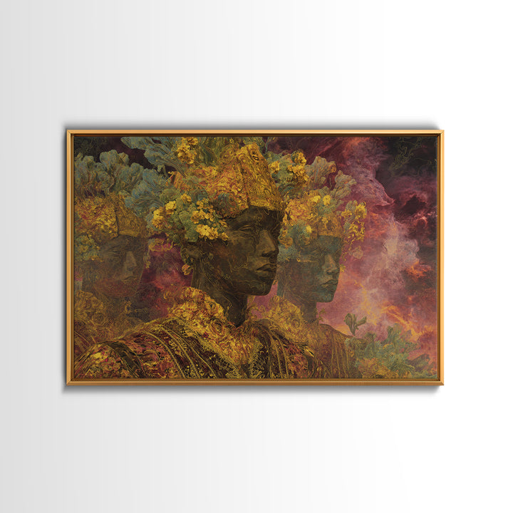 African Queen Portrait Wall Art, Floral Goddess Canvas Print, Modern African Beauty Decor, Dreamy Cultural Elegant Home Decor Gift
