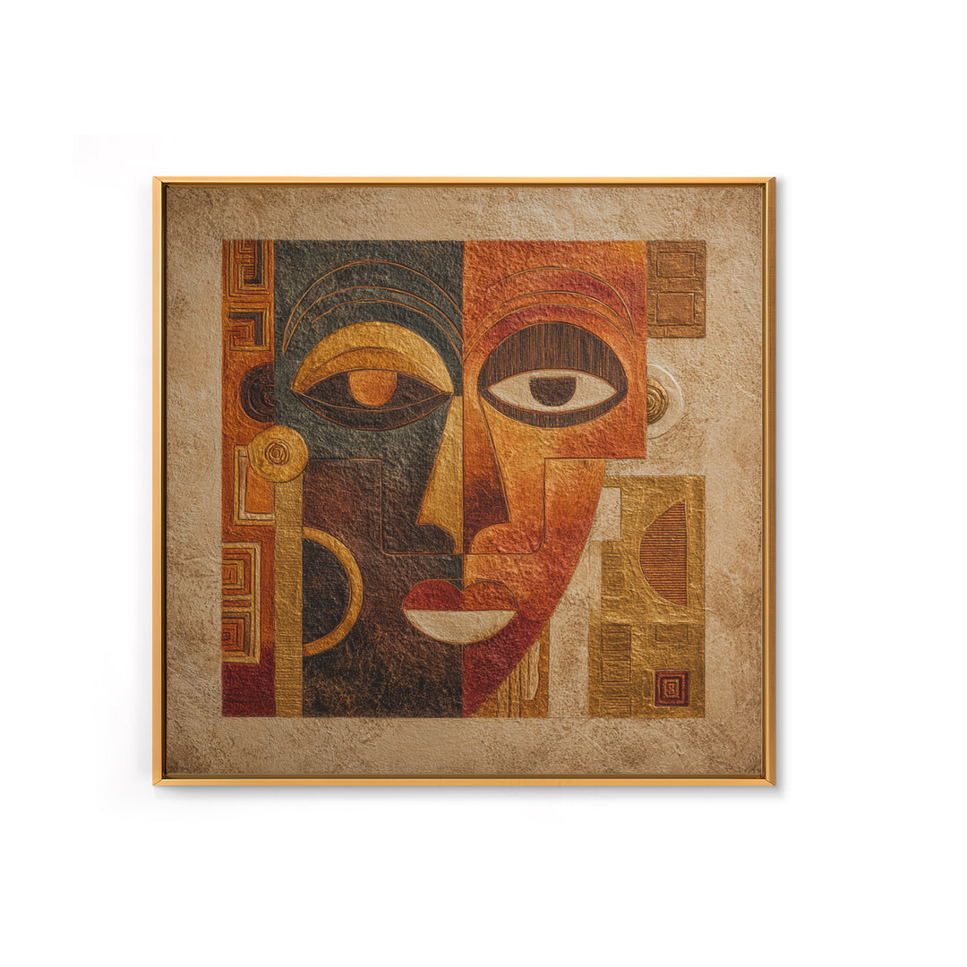 Minimalist African Line Art Faces on Parchment Canvas Print, African Inspired Art, African Wall Art, Living Room Decor, AIA-1x1-34
