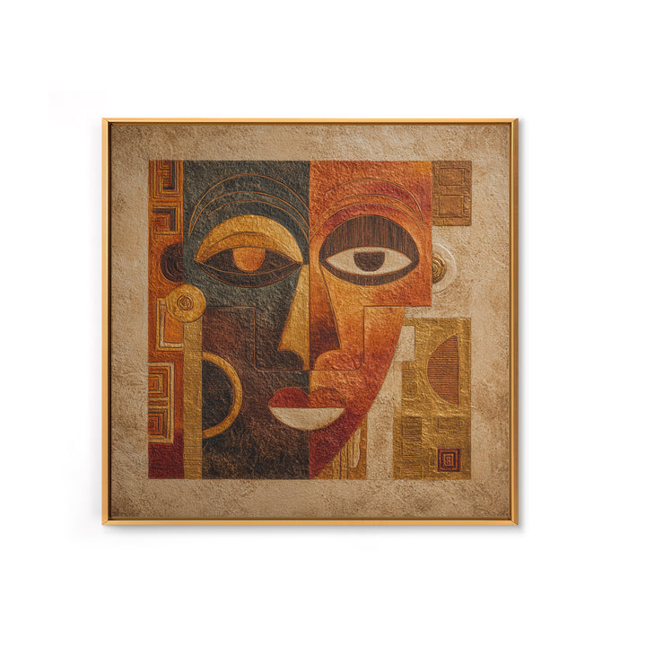 Minimalist African Line Art Faces on Parchment Canvas Print, African Inspired Art, African Wall Art, Living Room Decor, AIA-1x1-34