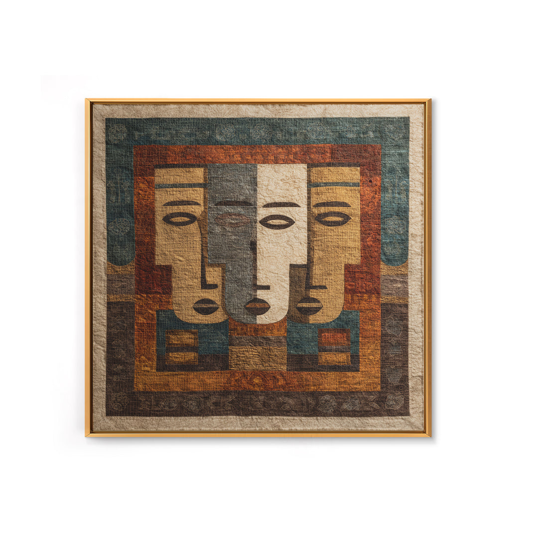 Minimalist African Line Art Faces on Parchment Canvas Print, African Inspired Art, African Wall Art, Living Room Decor, AIA-1x1-58