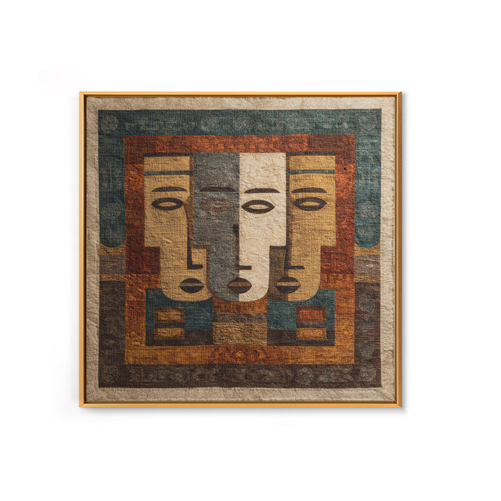Minimalist African Line Art Faces on Parchment Canvas Print, African Inspired Art, African Wall Art, Living Room Decor, AIA-1x1-58