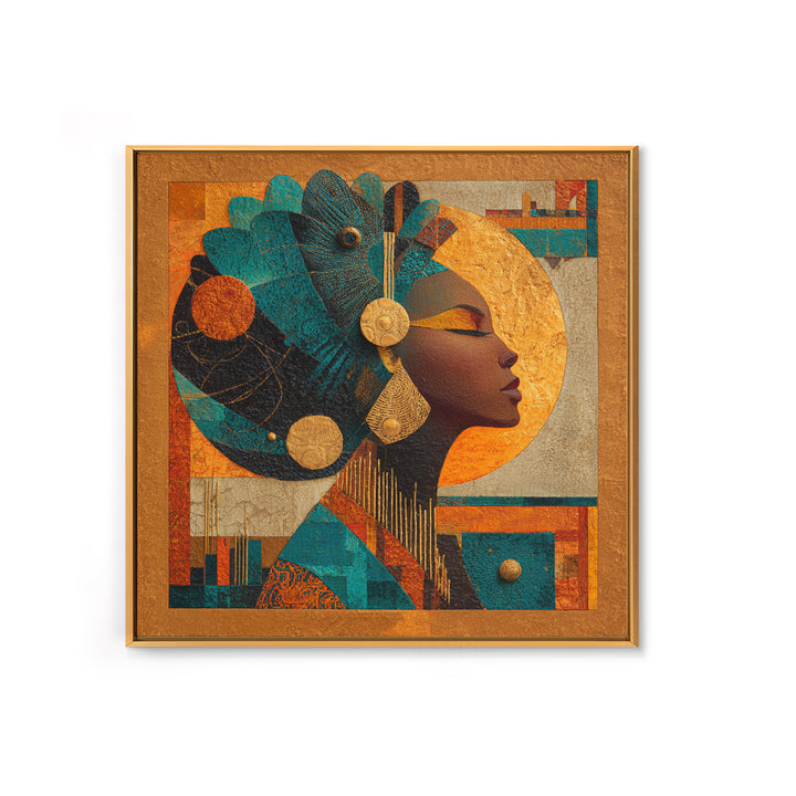 Contemporary Afro Futurist Woman Framed Canvas Print, African Inspired Art, Living Room Art, Living Room Decor, Oil Painting, AIA-1x1-74