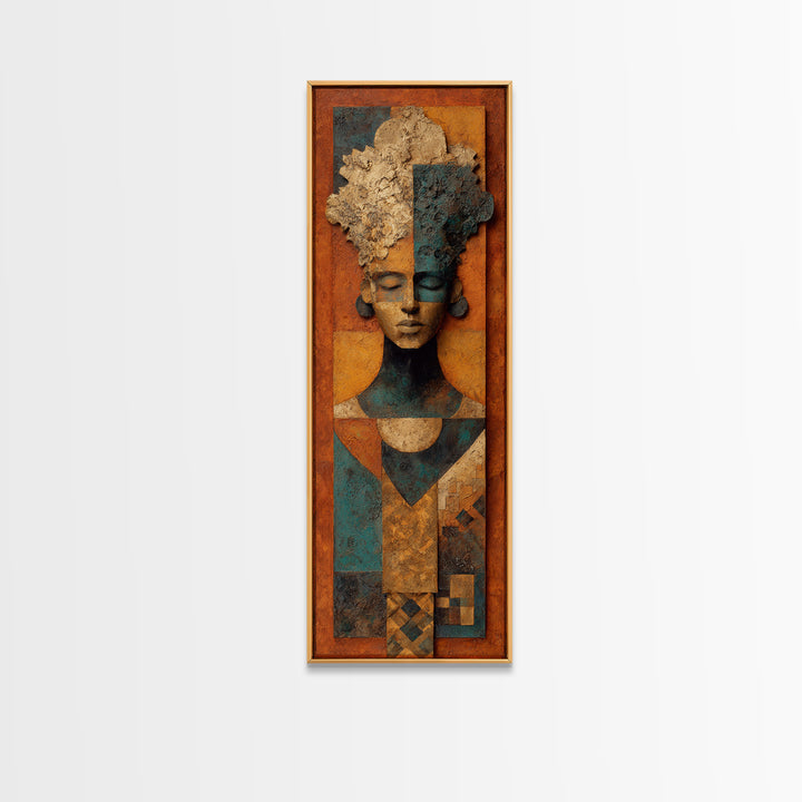 Tribal Symbol Abstraction Framed Canvas Print, African Inspired Art, Statement Artwork, Living Room Decor, Abstract Art, AIA-1x3-8