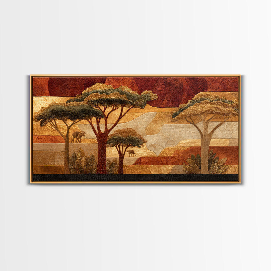 Safari Landscape with Acacia Trees and Golden Canvas Print, African Inspired Art, African American Art, Living Room Decor, AIA-2x1-100