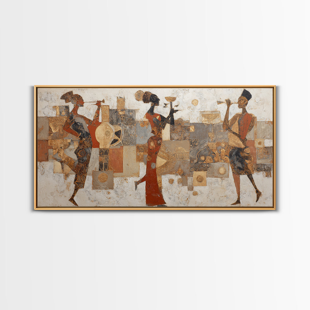 Afro Bohemian Neutral Abstract Framed Canvas Print, African Inspired Art, Digital Wall Art, Living Room Decor, Abstract Art, AIA-2x1-56