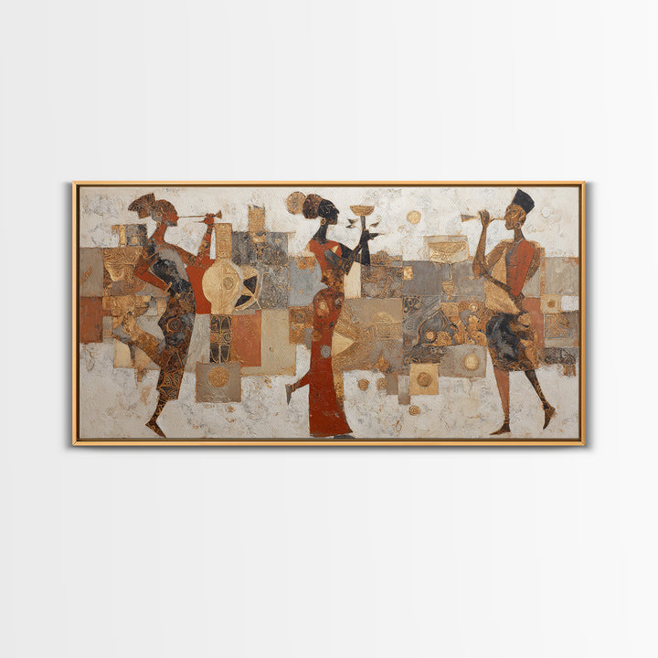 Afro Bohemian Neutral Abstract Framed Canvas Print, African Inspired Art, Digital Wall Art, Living Room Decor, Abstract Art, AIA-2x1-56