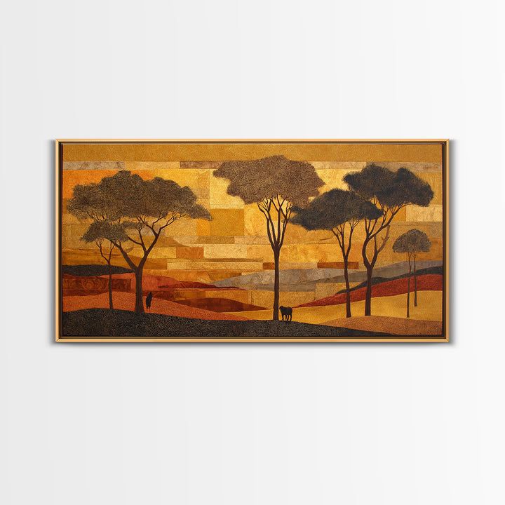 Safari Landscape with Acacia Trees and Golden Canvas Print, African Inspired Art, Bedroom Wall Decor, Living Room Decor, AIA-2x1-76