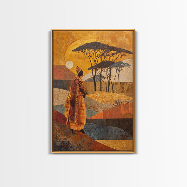 Safari Landscape with Acacia Trees and Golden Canvas Print, African Inspired Art, Botanical Wall Art, Living Room Decor, AIA-2x3-16